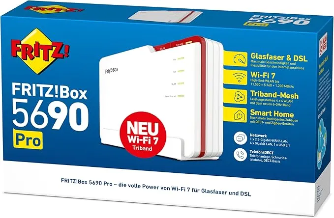 FRITZ!Box 5690 Pro Verpackung – Glasfaser DSL Router mit Wi-Fi 7 Triband Mesh