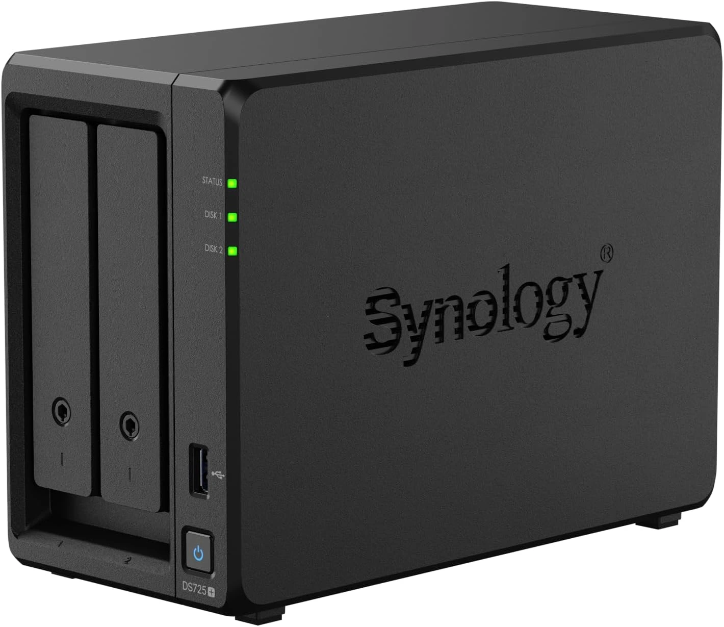 Die Synology DiskStation 725+ ist ein 2-Bay NAS aus dem Jahr 2025 - Seitenansicht