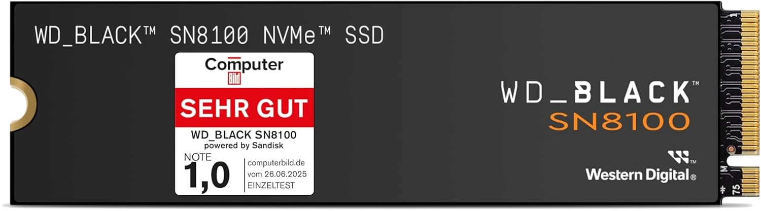 WD Black SN8100 NVMe M.2 SSD 2TB – PCIe 5.0 Gaming-Festplatte von Western Digital mit hoher Geschwindigkeit und Zuverlässigkeit.